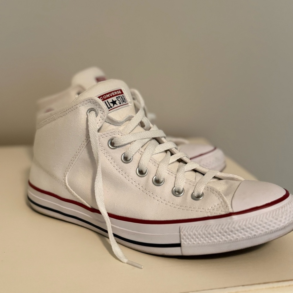 Men’s Converse White Canvas High-Tops with Red Trim